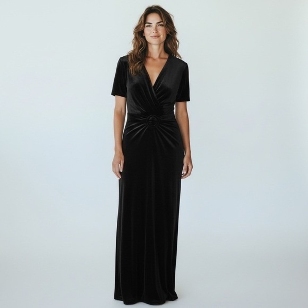Vintage Joseph Ribkoff Black Velour Maxi Dress Women's‎ 10